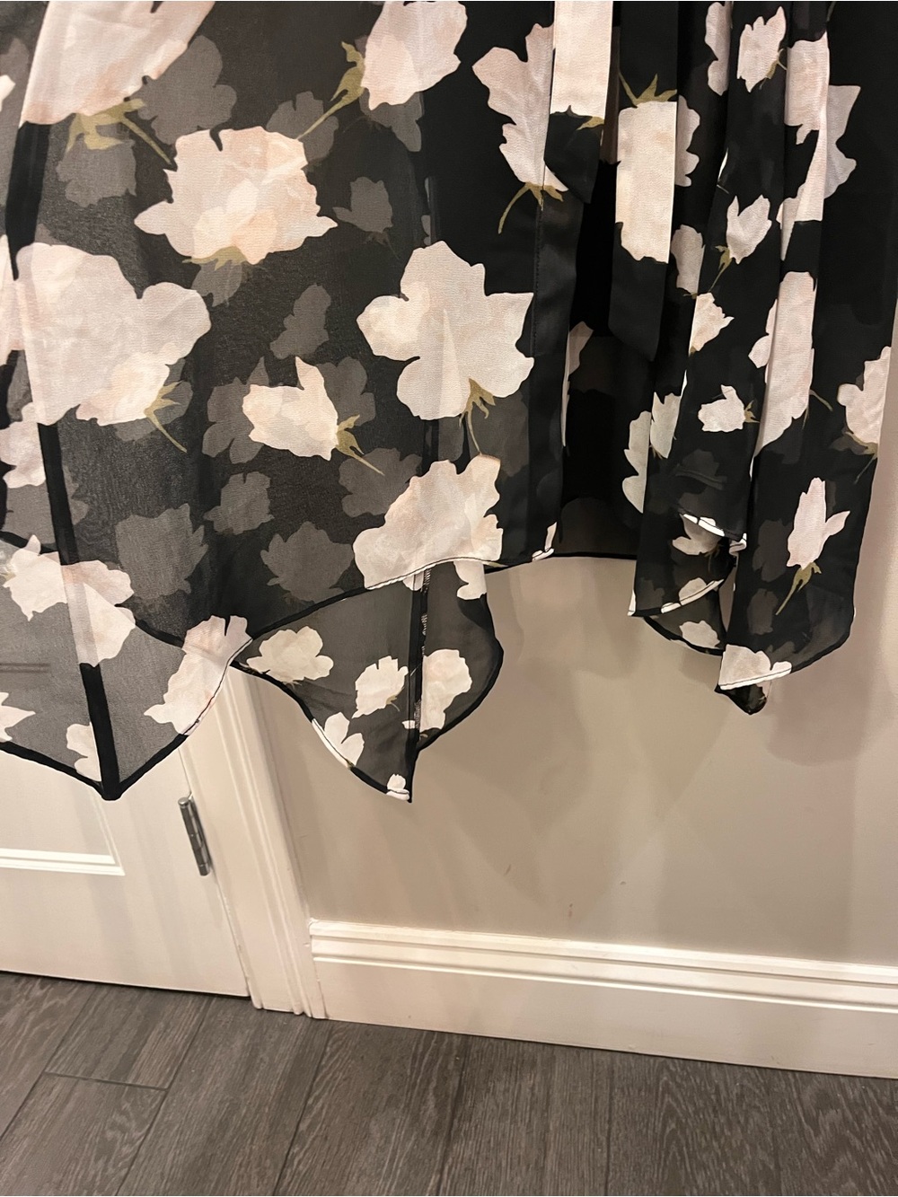 AllSaints Black Floral High-Low Shirt Dress with White Print - Picture 6 of 9